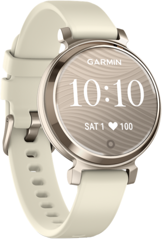 Garmin okosóra, amely az időt, a dátumot és a pulzusszámot mutatja.