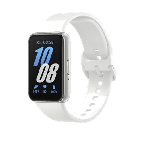 Biały smartwatch Huawei z białym paskiem, pokazujący datę, godzinę i wskaźniki zdrowia.