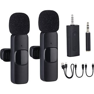 Micrófono - NK-IG33009KIT, Solapa, 2 unidades, Funcionamiento 5-6 h, Lightning, USB-C, Negro