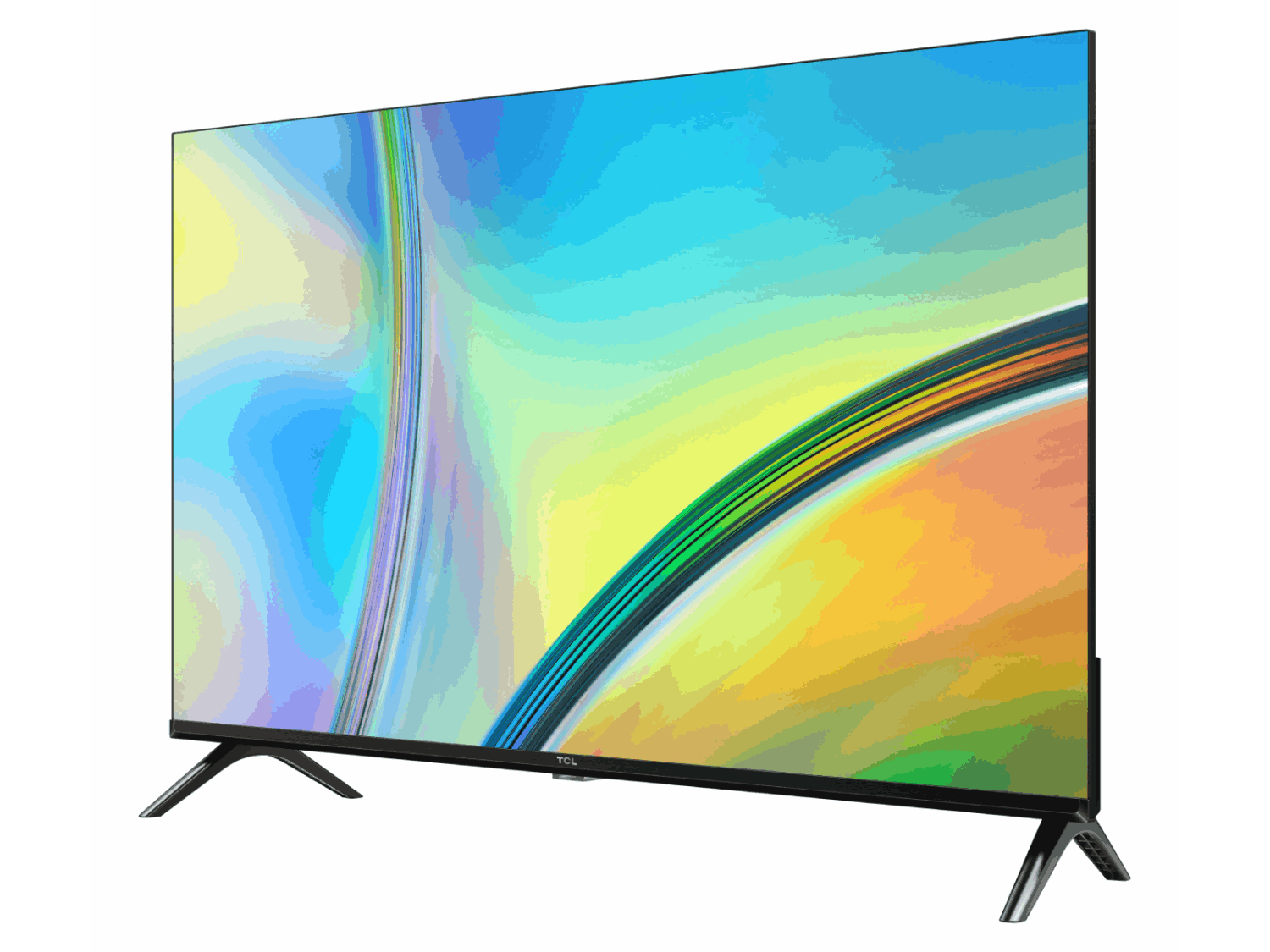 Un televisor TCL con un fondo abstracto colorido.
