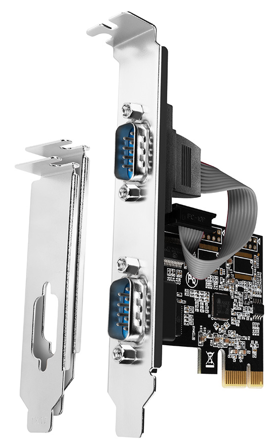 AXAGON PCIe x1 sorosport vezérlő kártya, 2x RS-232 DB9 port, ASIX AX99100 chip (PCEA-S2N)
