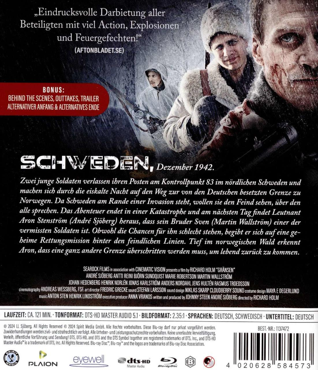 Filmposter mit Text, zwei Soldaten und einer Winterszene. Dunkle Farben.