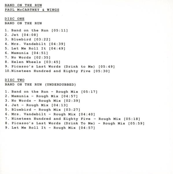 Titelliste des Albums "Band on the Run" von Paul McCartney & Wings.