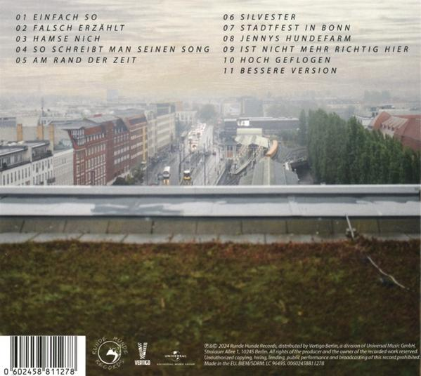 Eine CD-Hülle mit Text und einem Stadtbild auf der Rückseite.