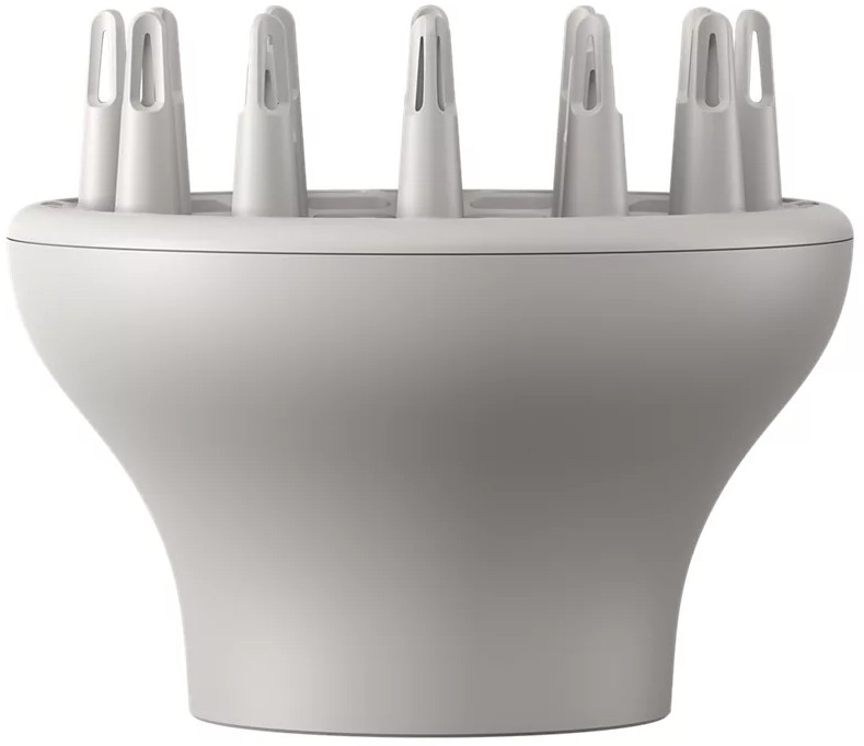 Witte diffuser voor föhn, close-up, witte achtergrond.