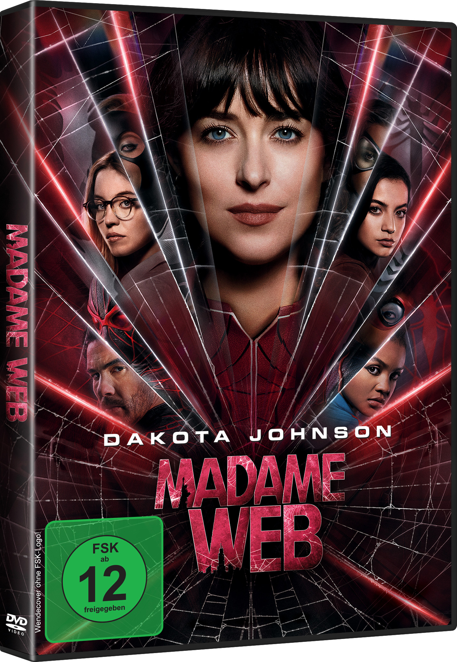 Madame Web DVD-Cover mit Dakota Johnson und anderen Schauspielern.