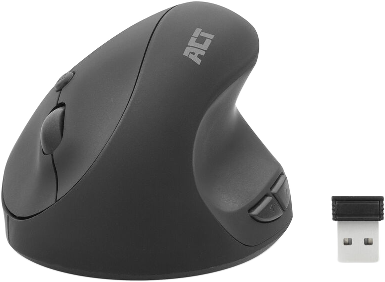ACT Vezeték nélküli ergonómikus álló optikai egér, 1600 dpi, 6 gomb, fekete (AC5101)