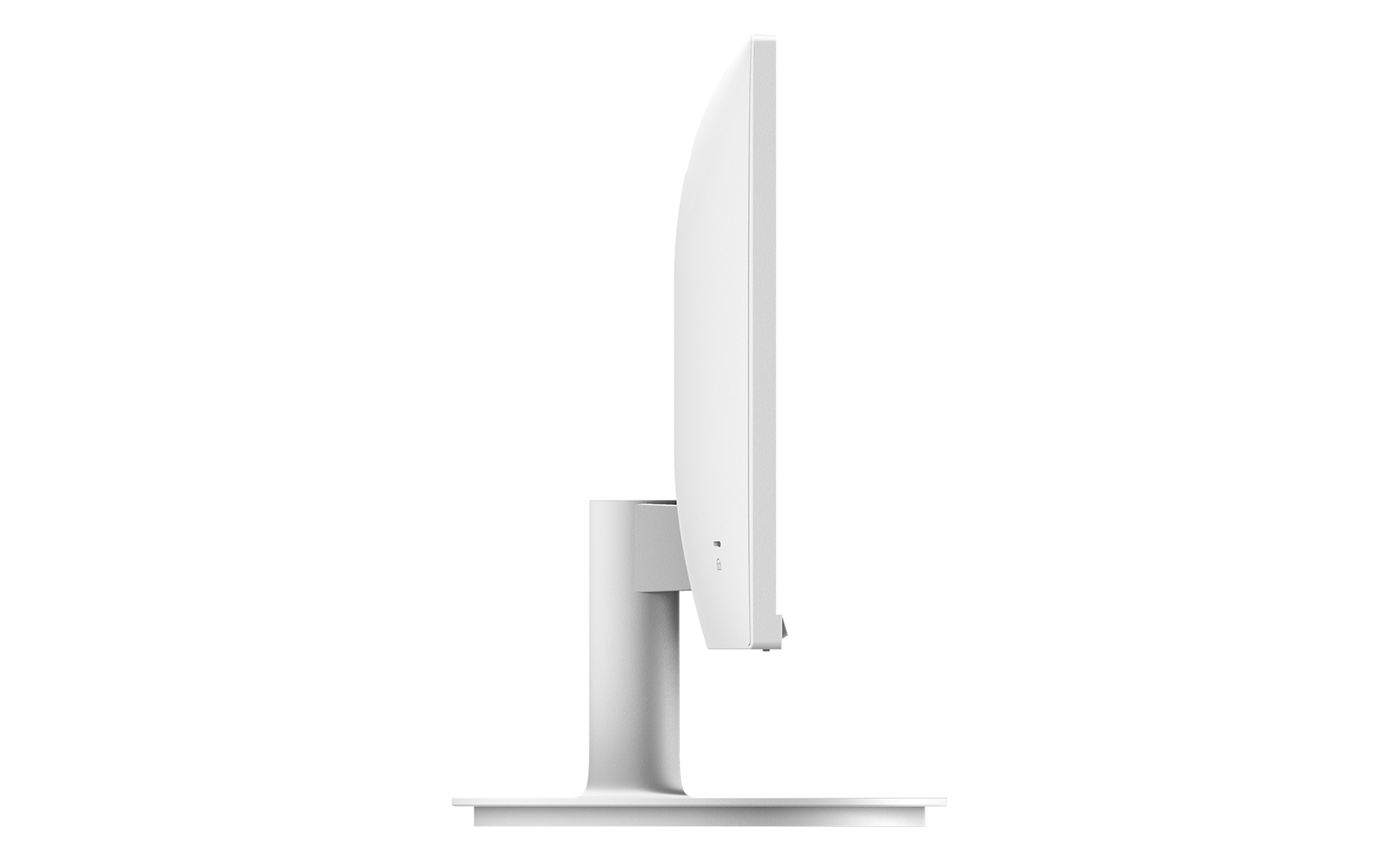 Weißer Computermonitor. Seitenansicht des Monitors.