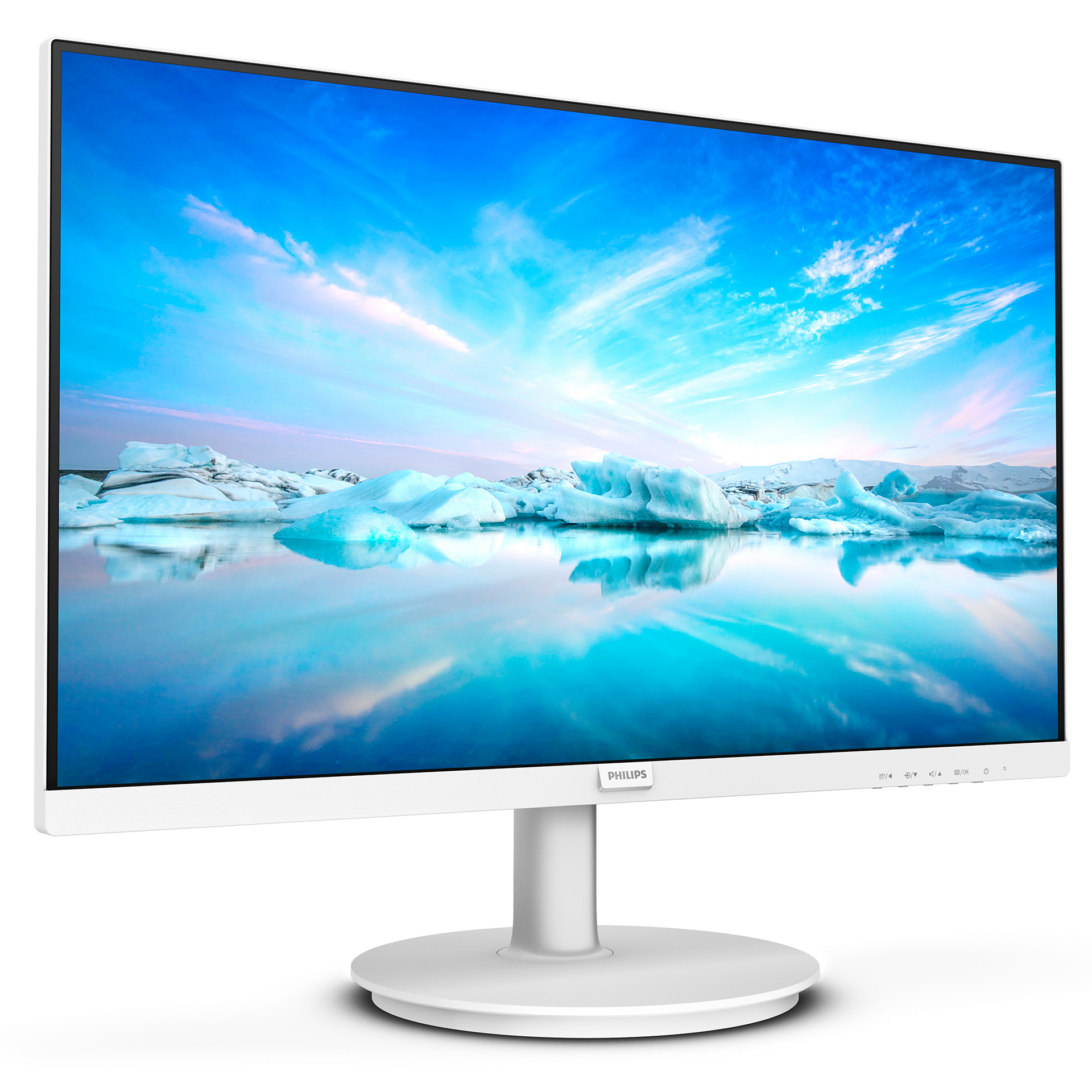 Weißer Monitor mit einem schönen Himmelshintergrund.