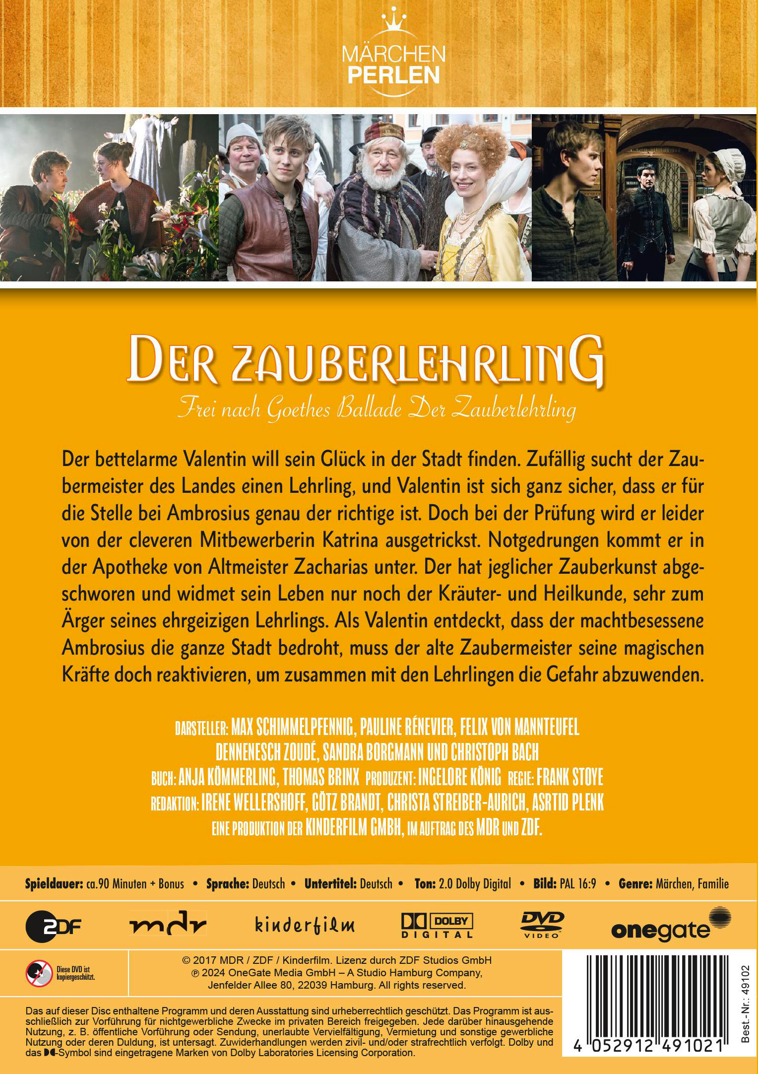 Die Rückseite einer DVD des Films Der Zauberlehrling.