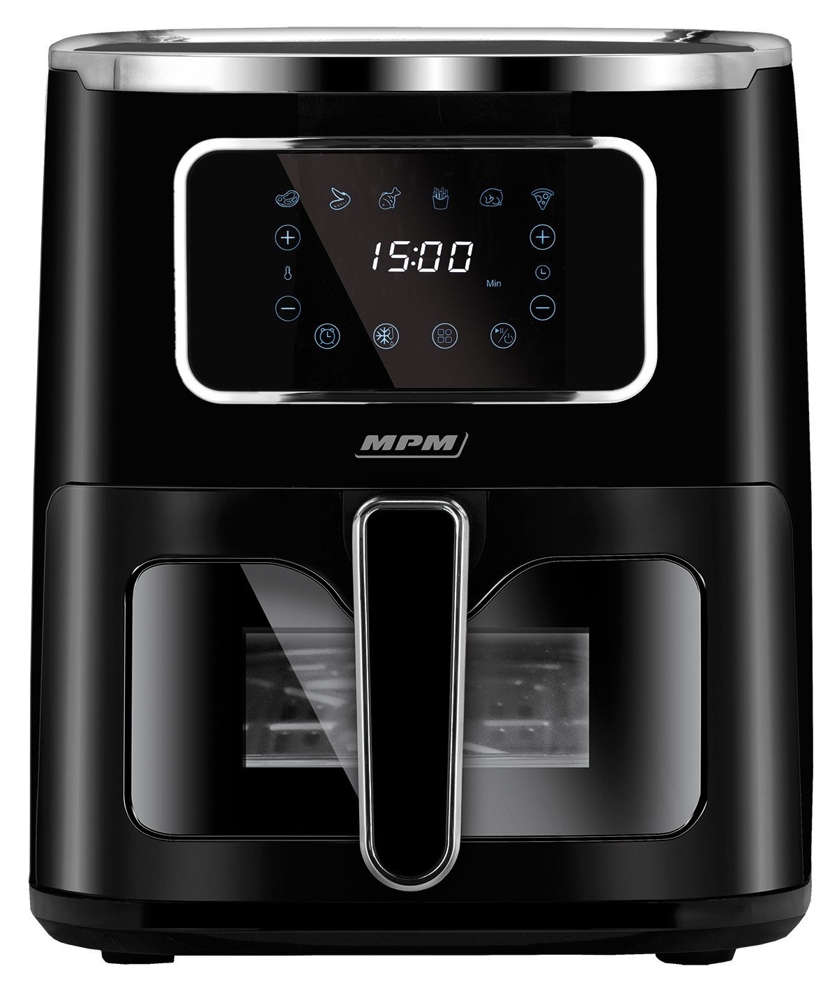 Czarny monitor z wyświetlaną sceną gry, czarny stojak.