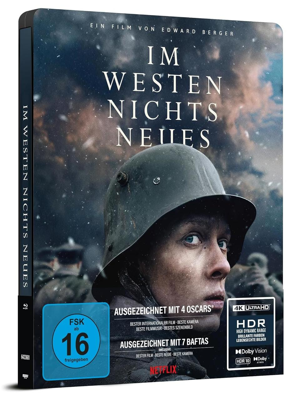 Blu-ray-Disc-Hülle von 'Im Westen nichts Neues' mit Filmtitel und Darstellern.