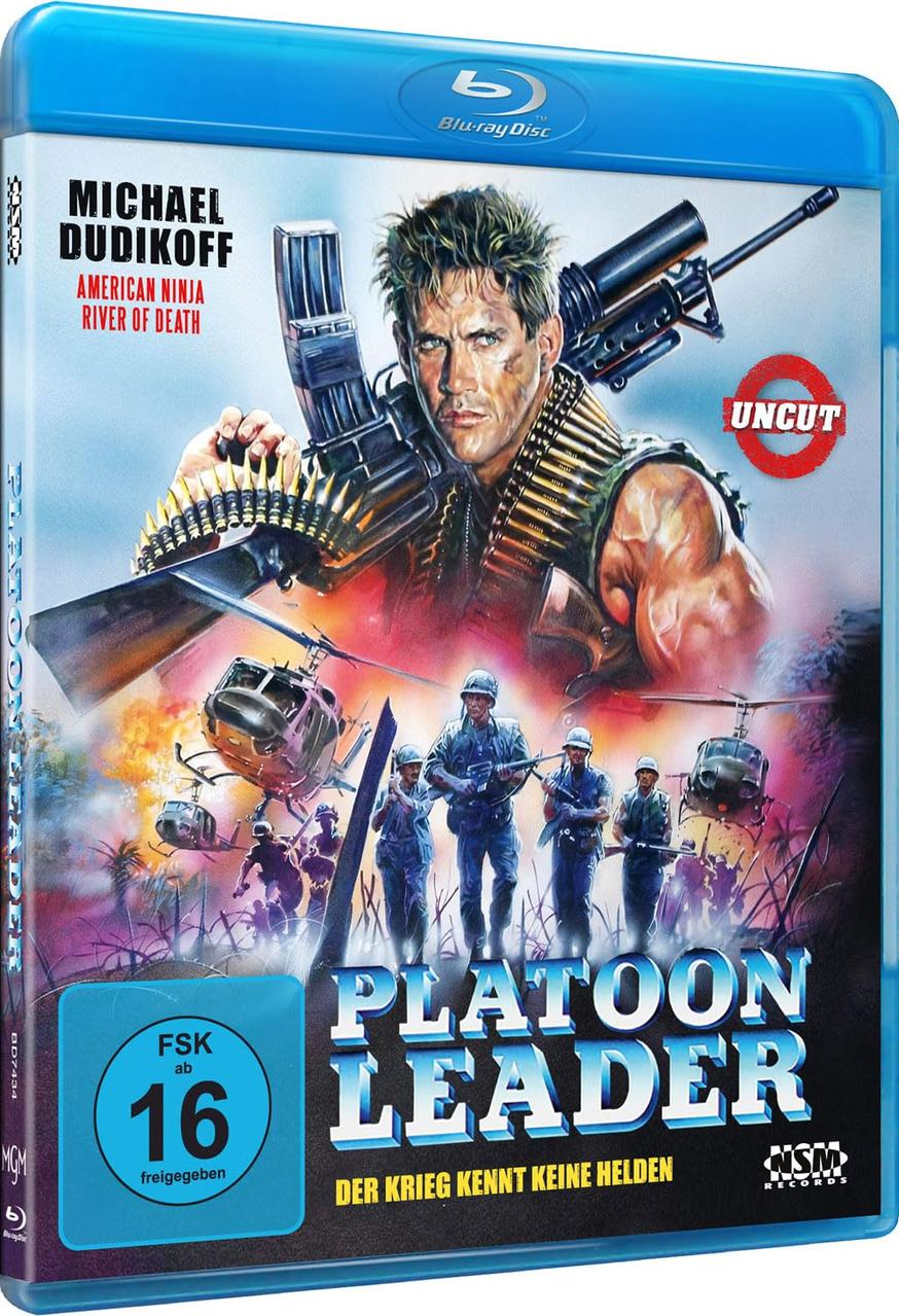 Blu-ray-Disc-Hülle des Films Platoon Leader, mit Soldaten und Hubschraubern.
