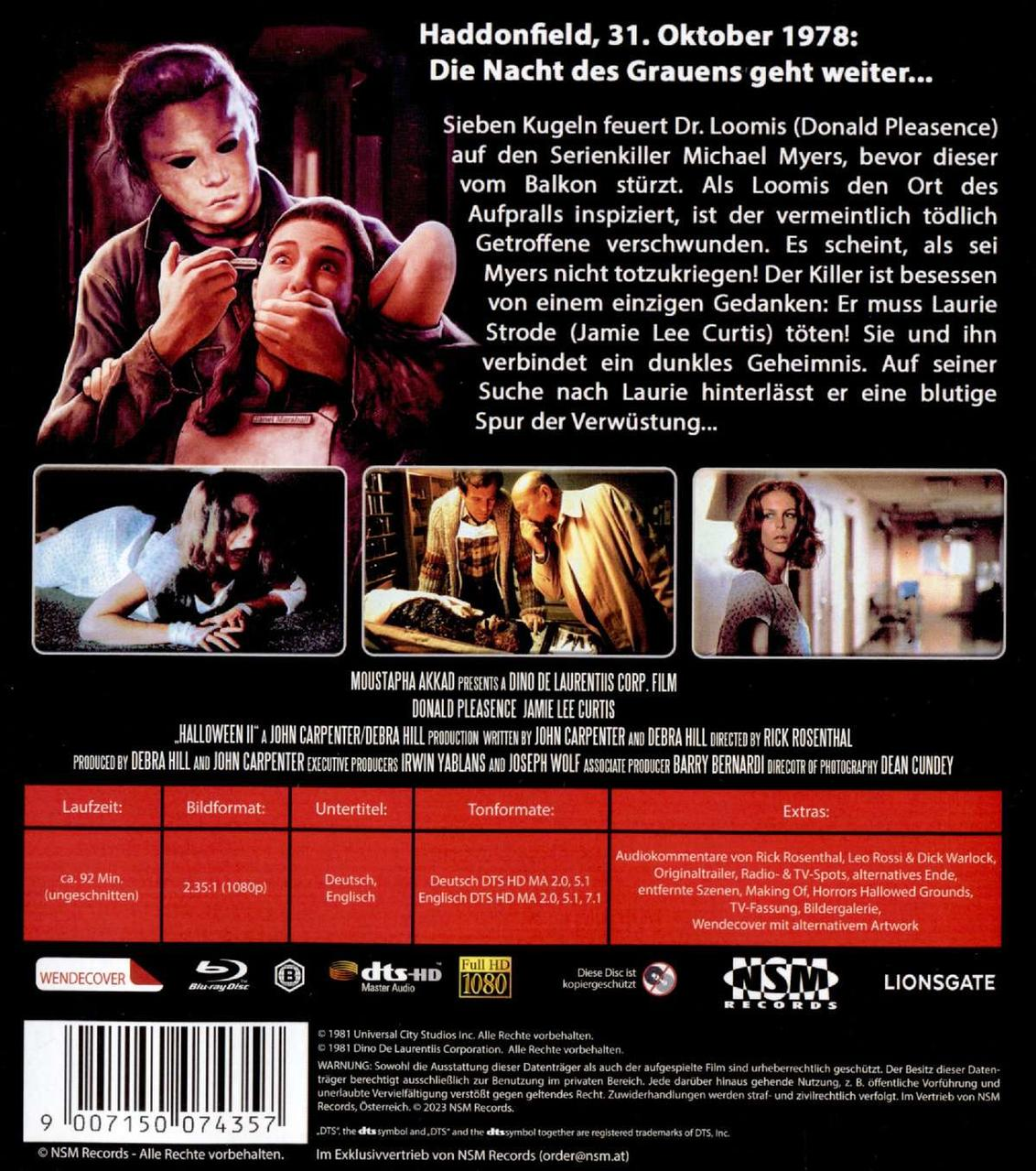 Die Rückseite einer DVD für den Film Halloween II.
