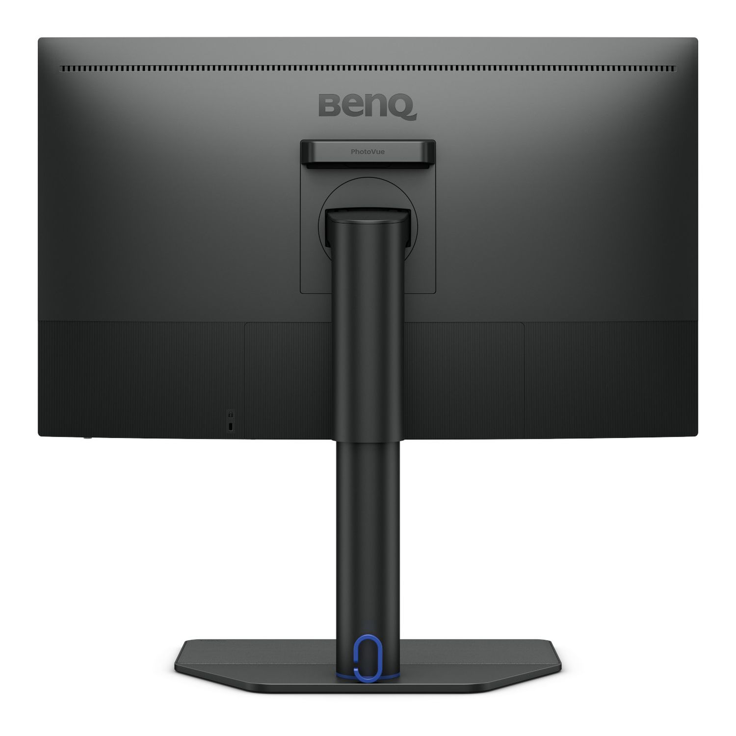 L'arrière d'un moniteur BenQ, montrant le pied, les ports et le logo.