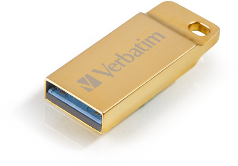 Goldener Verbatim USB-Stick, mit sichtbarem USB-Anschluss.