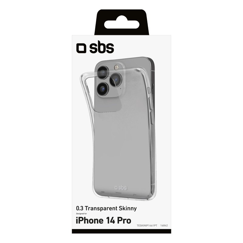 Transparente Handyhülle in Verpackung, die ein Telefon zeigt. Die Hülle befindet sich auf weißem Hintergrund.