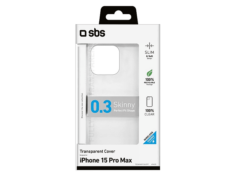 SBS 49420 Skinny Clear Backcover, für Apple iPhone 15 Pro Max, Transparent; Handyhülle — Foto 2 von 2