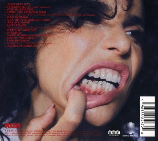 Albumcover mit dem Gesicht einer Person, Finger am Mund.