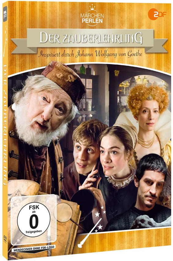 DVD-Hülle mit Schauspielern und dem Titel Der Zauberlehrling. Die Hülle hat einen goldenen Rand.