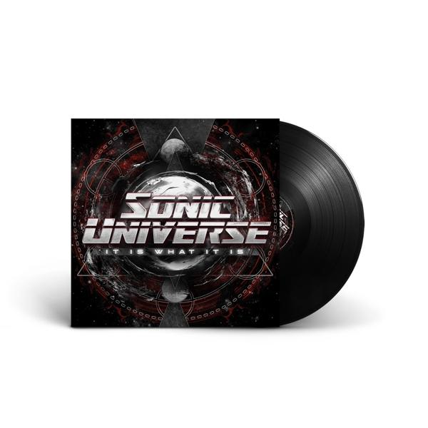 Albumcover mit einer Schallplatte und einem schwarzen kreisförmigen Design. Der Text 'SONIC UNIVERSE' ist sichtbar.