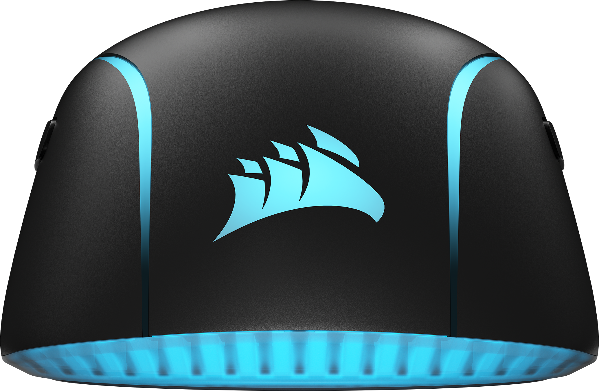 Schwarze Maus mit einem blau beleuchteten Logo. Die Seiten sind mit blauem Licht beleuchtet.