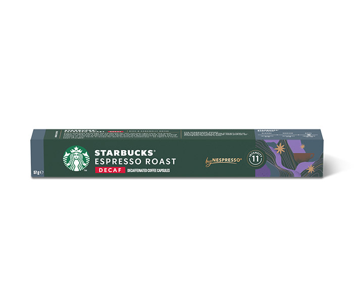 Starbucks Espresso Roast Decaf kávékapszula csomagolása.