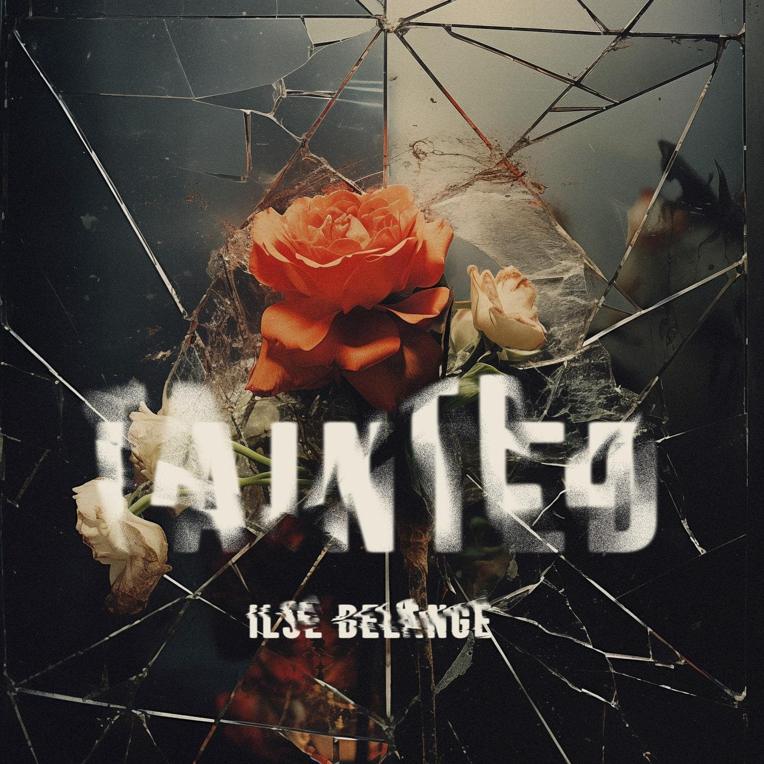 Albumcover eines zerbrochenen Spiegels mit Rosen davor und dem Wort 'HAUNTED' darauf.