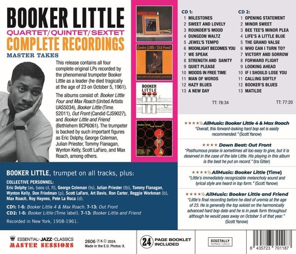CD-Cover: Booker Little Aufnahmen, mit Text und Bildern des Künstlers und Albumdetails.