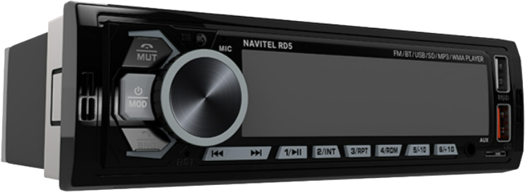 Fekete Navitel RD5 autórádió kijelzővel és gombokkal.