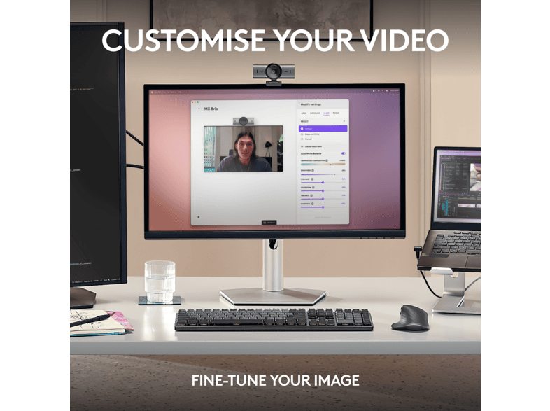 LOGITECH MX Brio 4K Ultra-HD-Webcam für Videokonferenzen und Streaming, USB, Grafit — Foto 4 von 5
