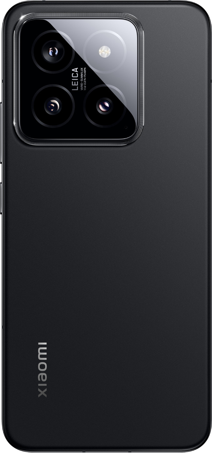 Czarny smartfon, widok z tyłu, pokazujący system kamery z wieloma obiektywami i słowo „xiaomi”.