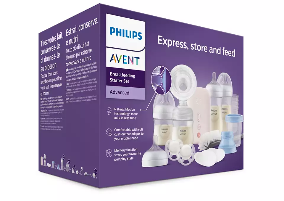 Philips Avent szoptatást segítő kezdő készlet doboza.
