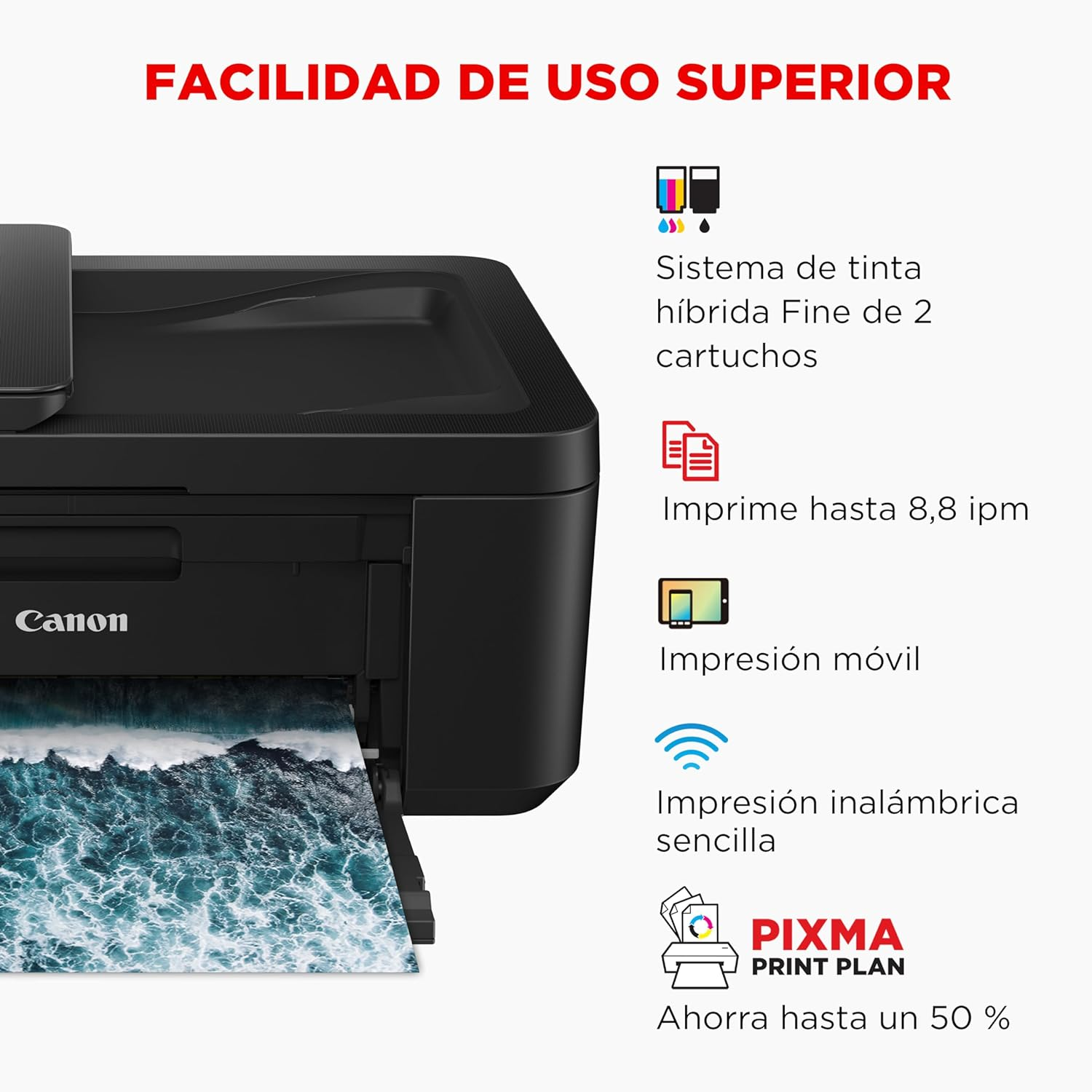 Impresora multifunción - Canon Pixma TR4750i, Inyección de tinta, 8.8 ppm, Escanea y Copia, WiFi, Pixma Print Plant, Negro
