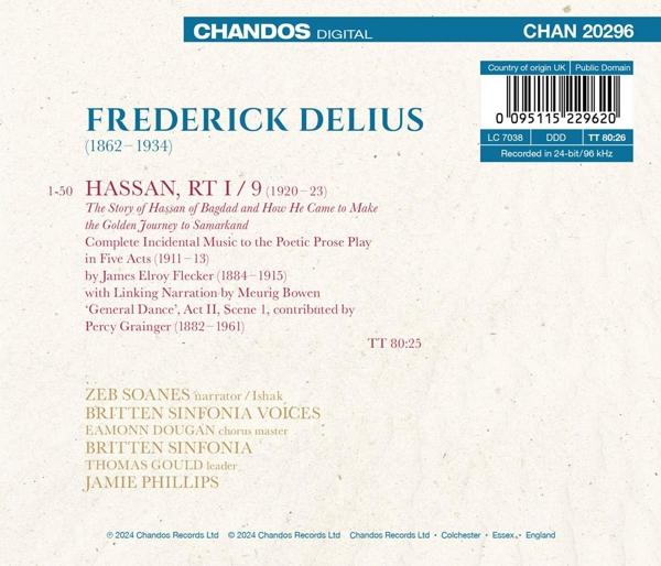 CD-Cover mit Text über Frederick Delius und Musik, blau-weißer Hintergrund mit Barcode.