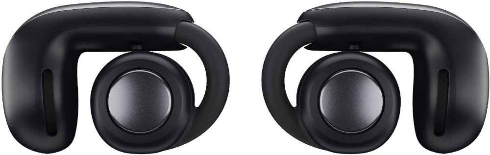 A pair of black wireless sport earbuds.