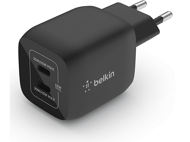 Caricabatteria Belkin Dual Usb-C da 45W, Nero