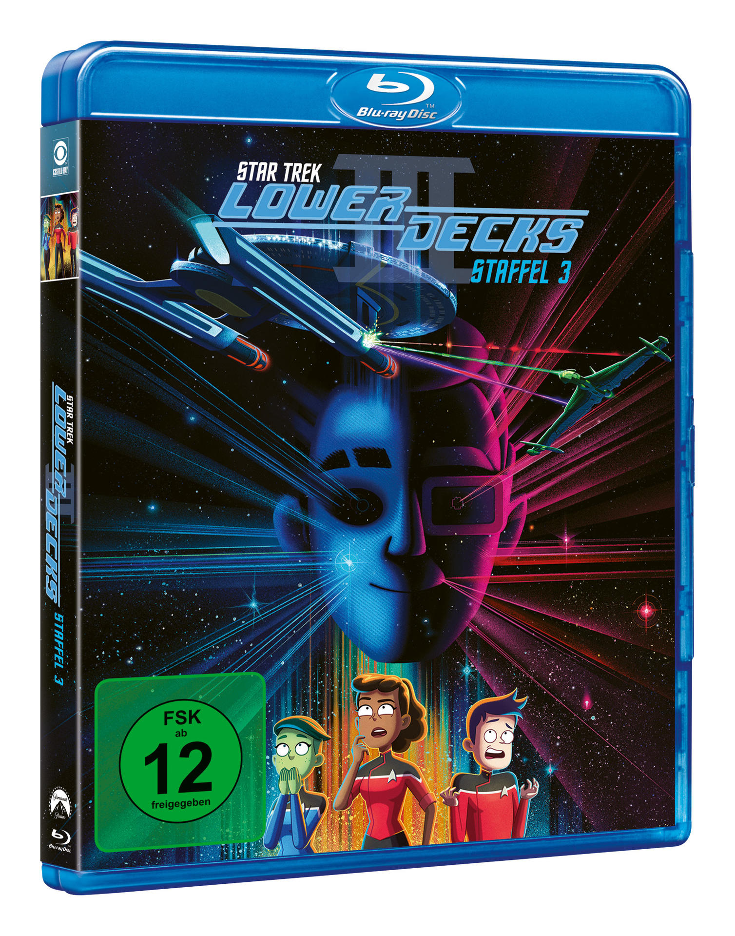 Blu-ray Disc von Star Trek: Lower Decks. Cover zeigt Charaktere und Raumschiffe.