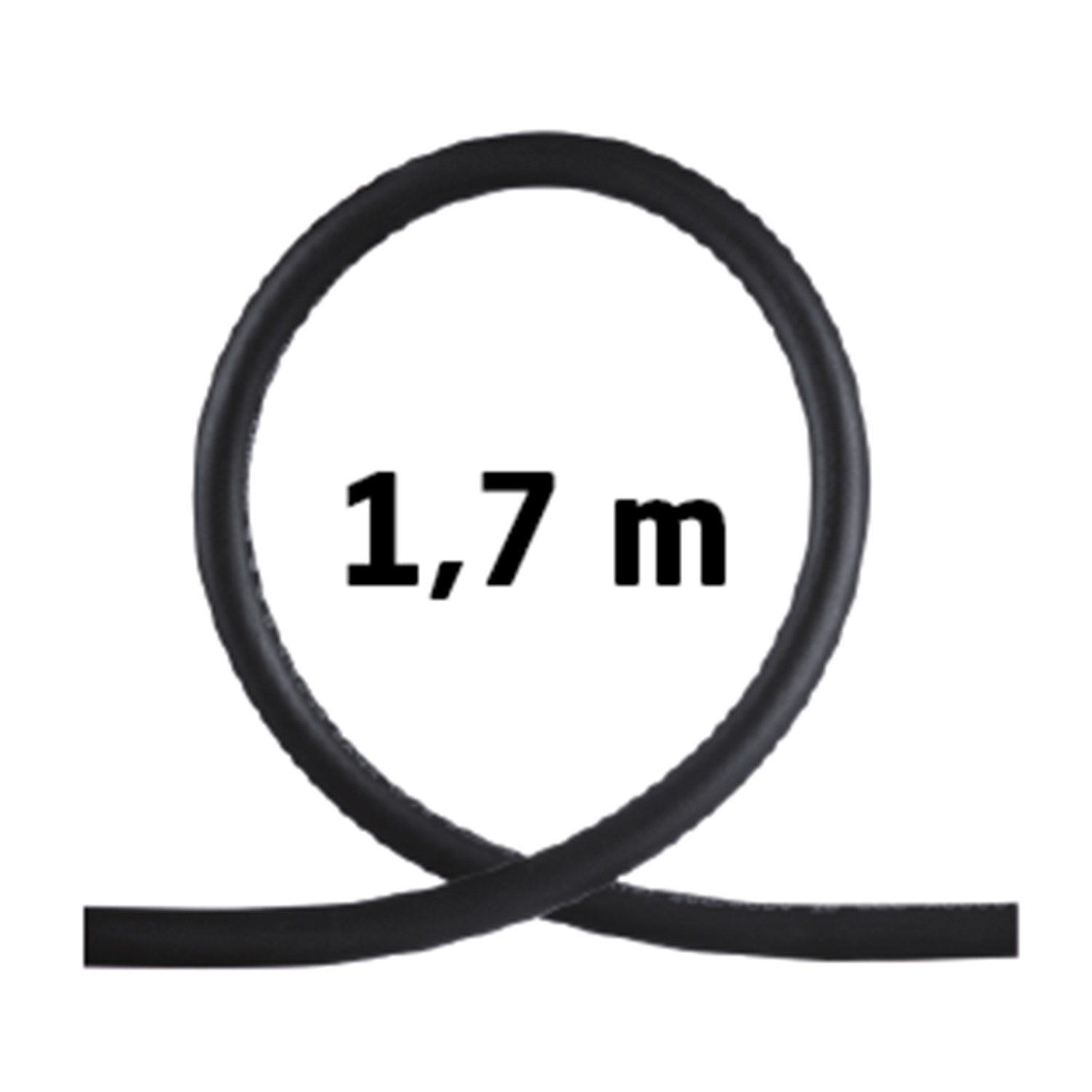 Cavo nero arrotolato con il testo "1,7 m" che indica la sua lunghezza in metri.