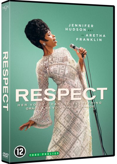 Boîtier DVD avec Jennifer Hudson en Aretha Franklin. Le titre est RESPECT.