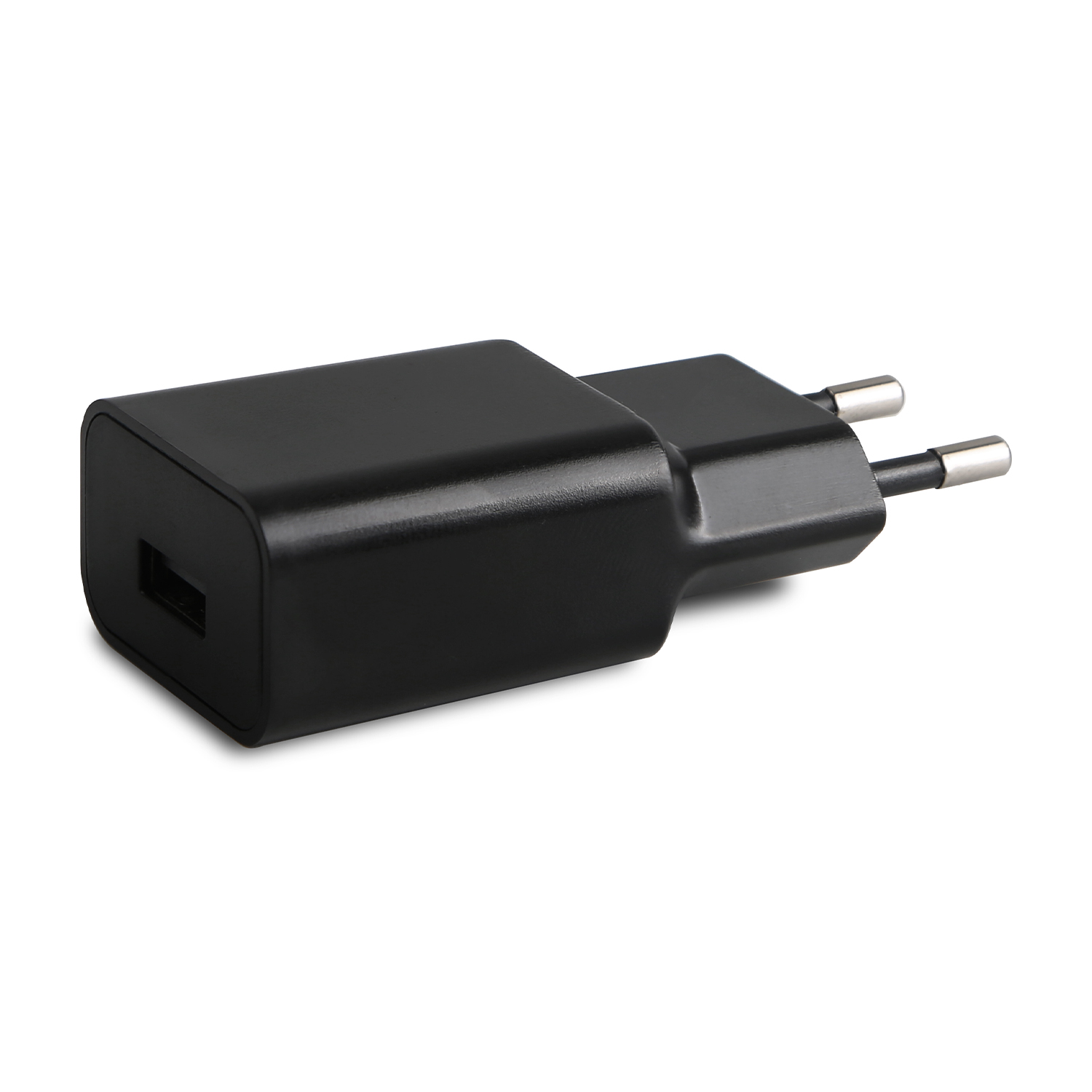 Caricabatterie nero con porta USB.