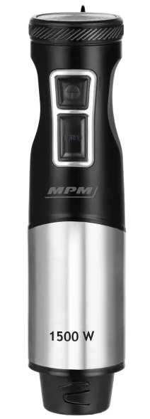 Czarny i srebrny blender ręczny z przyciskami i tekstem '1500 W'.