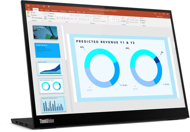 Tragbarer ThinkVision Monitor mit einer PowerPoint-Präsentation.