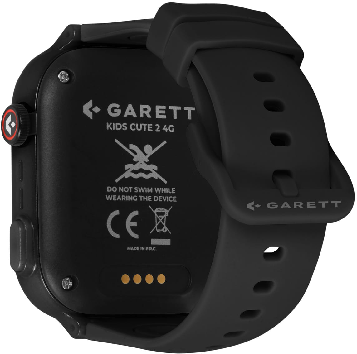 Fekete Garett Kids Cute 2 4G okosóra, hátulnézet. Fekete szíjjal és tokkal rendelkezik.