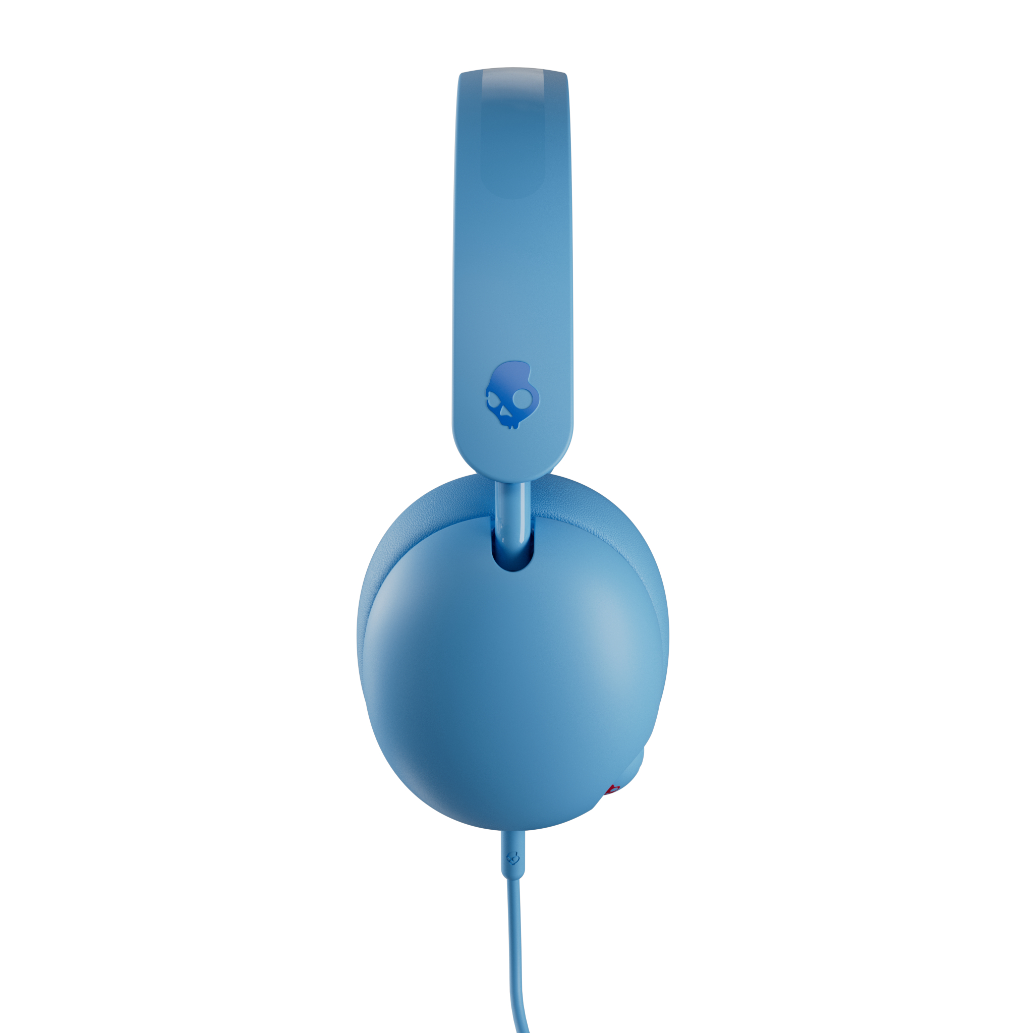 Blaue Skullcandy Kopfhörer mit passendem Bügel und Kabel werden angezeigt.