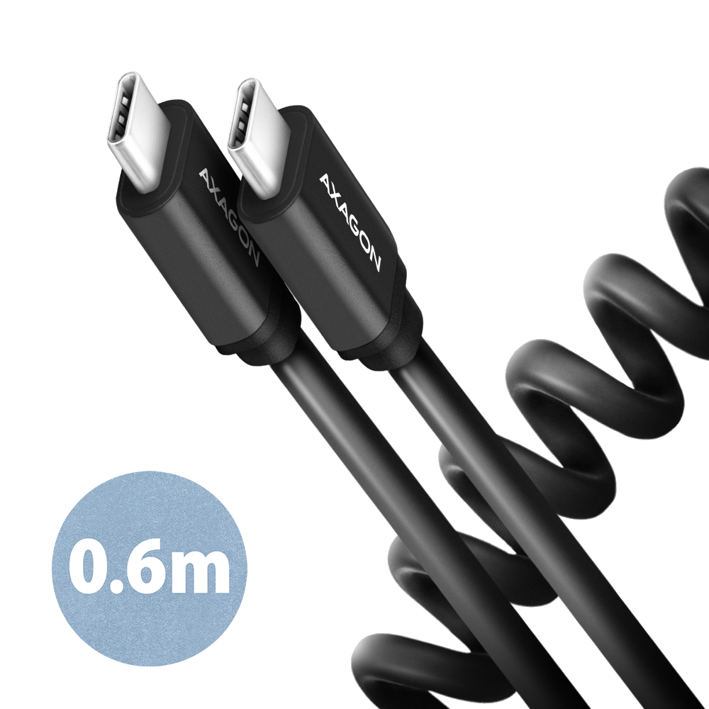 AXAGON USB Type-C-C adat és töltő spirálkábel, 35-60 cm, fekete (BUCM-CM10TB)