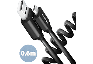 AXAGON USB-A - microUSB adat és töltő spirálkábel, 35-60 cm, fekete (BUMM-AM10TB)