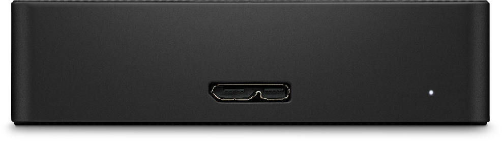 Schwarzes Gerät mit USB-C-Anschluss. Ein weißes Licht rechts vom Anschluss.