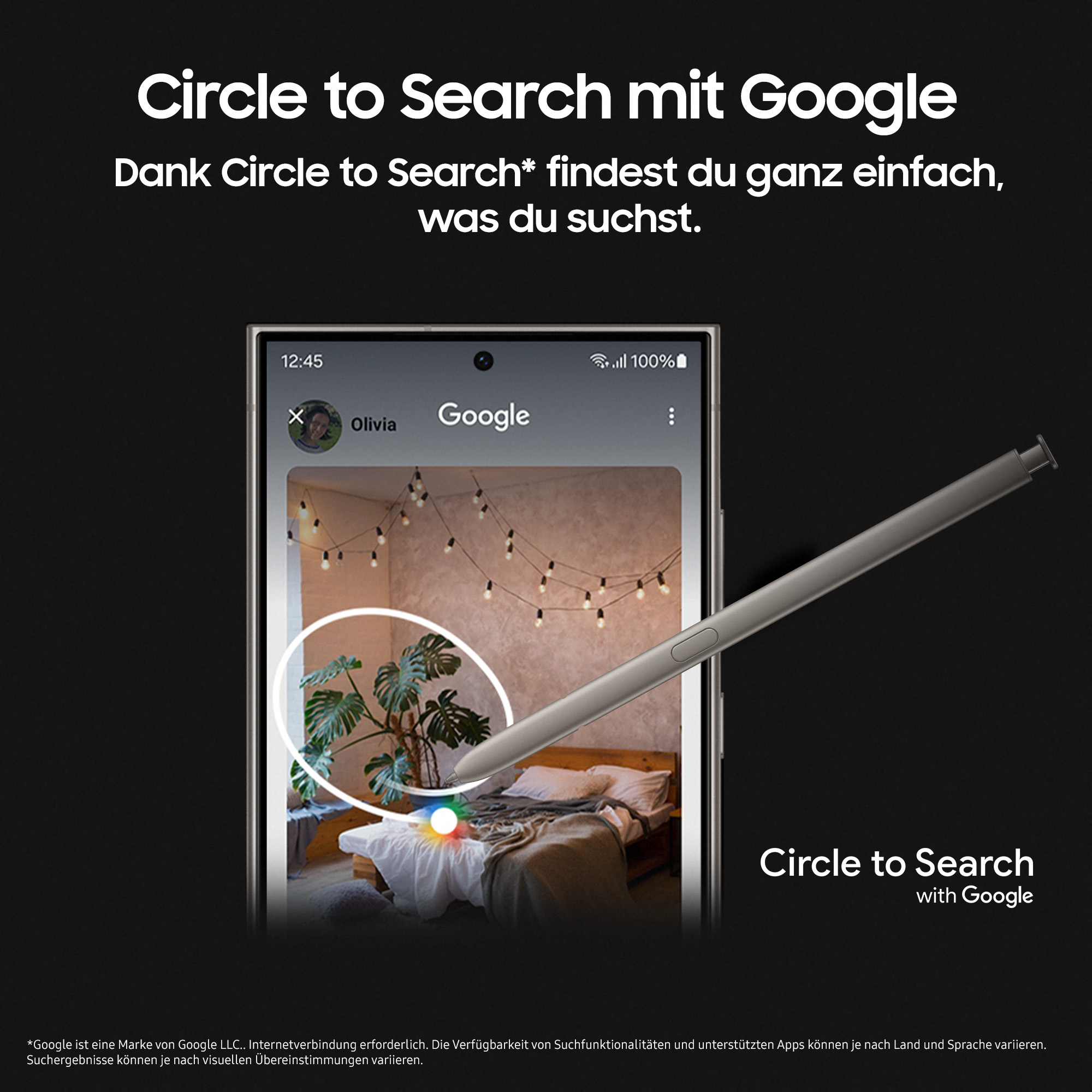 Ein Smartphone mit Stift, der auf einen kreisförmigen Bereich zeigt.