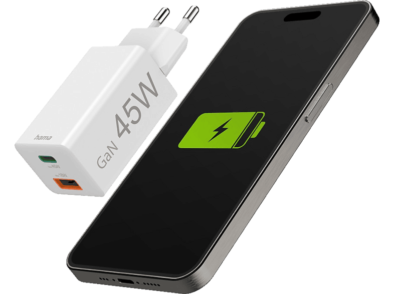 Hama Schnellladegerät, USB-C/USB-A, PD, 45 W, Weiß — Foto 2 von 5